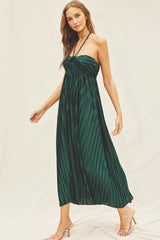 Forest Green Pleated Halter Maternity Maxi Dress