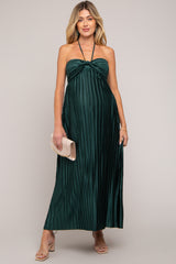 Forest Green Pleated Halter Maternity Maxi Dress