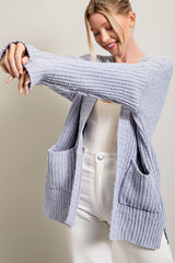 Blue Brushed Chenille Knit Cardigan