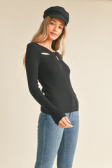 Black Ribbed Cut-Out Sweater