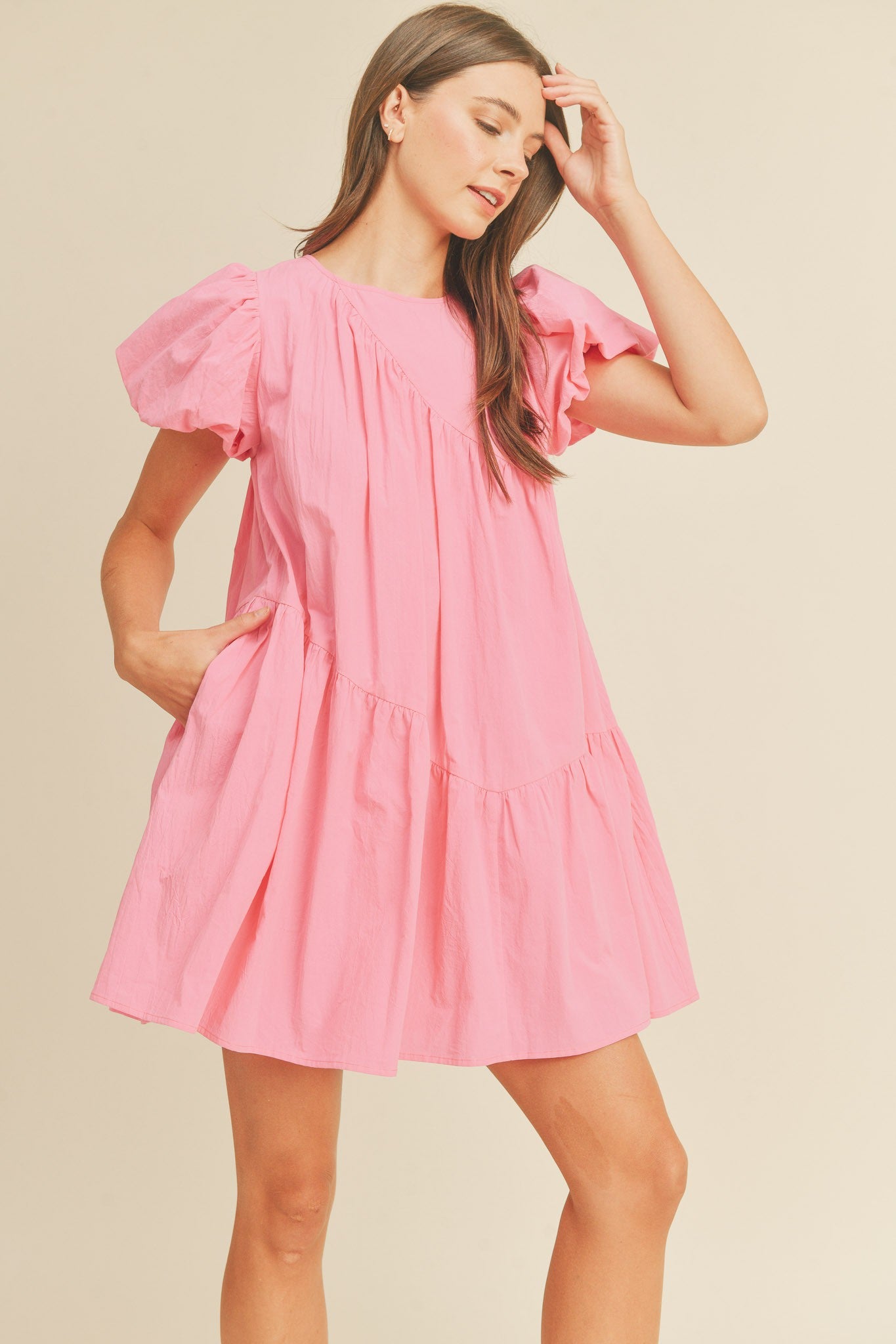 Pink Asymmetric Babydoll Mini Dress