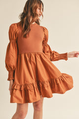 Rust Knit And Woven Mixed Mini Dress