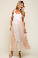 Grey Colorblocked Pleated Maternity Maxi Skirt