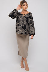 Black Floral Tie Detail Long Sleeve Maternity Blouse