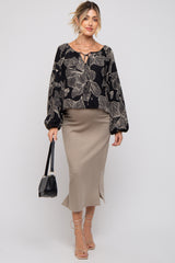 Black Floral Tie Detail Long Sleeve Maternity Blouse