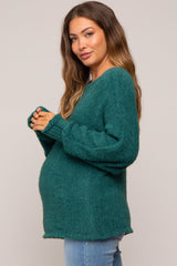 Forest Green Fuzzy Knit Maternity Sweater