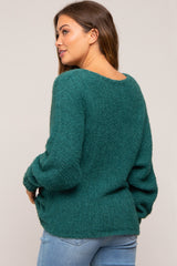 Forest Green Fuzzy Knit Maternity Sweater