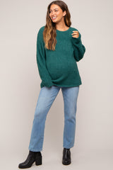 Forest Green Fuzzy Knit Maternity Sweater