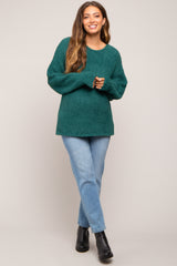 Forest Green Fuzzy Knit Maternity Sweater