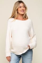 Ivory Fuzzy Knit Maternity Sweater