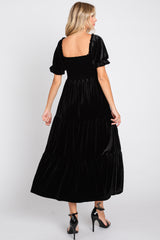 Black Velvet Tiered Midi Dress