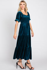 Teal Velvet Tiered Midi Dress