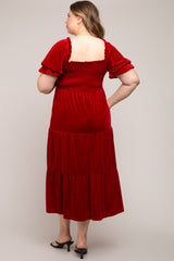 Red Velvet Tiered Maternity Plus Midi Dress