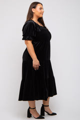 Black Velvet Tiered Plus Midi Dress