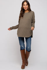 Olive Ribbed Round Hem Button Maternity Top