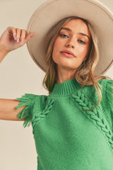 Basil Cable Knit Sweater Vest With Fringe