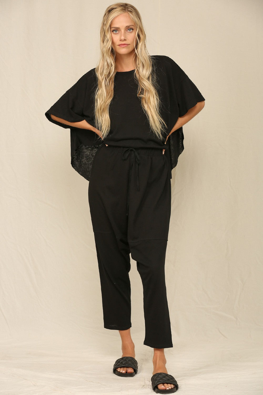 Black Slouchy Silhouette Top And Pants Set