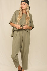 Olive Slouchy Silhouette Top And Pants Set