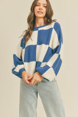 Cobalt Blue Checker Oversized Checkerboard Pullover