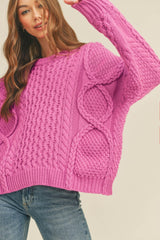 Orchid Mixed Braided Cable Knit Sweater