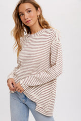 Oatmeal Crewneck  Slouchy Stripe Top