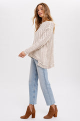 Oatmeal Crewneck  Slouchy Stripe Top