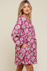 Magenta Floral V-Neck Long Sleeve Maternity Dress