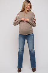 Beige Knit Floral Maternity Sweater