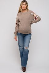 Beige Knit Floral Maternity Sweater