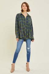 Green Mineral-Washed Plaid Button-Down Shirt