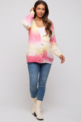 Pink Multi Gradation Button Down Knit Cardigan Sweater