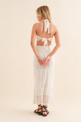 Off White Crochet Top And Skirt Set