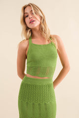 Green Crochet Top And Skirt Set