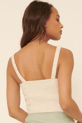 Oatmeal Woven Ruched Self Tie Knot Cami Top