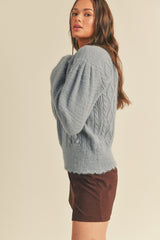 Blue Pom Pom Knit Sweater
