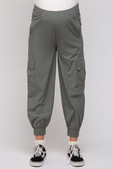 Light Olive Cargo Maternity Joggers