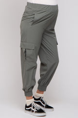 Light Olive Cargo Maternity Joggers