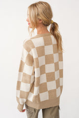 Taupe Checkered Print Sweater