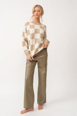 Taupe Checkered Print Sweater