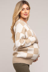 Taupe Checkered Print Maternity Sweater