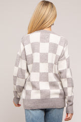 Heather Grey Checkered Print Maternity Sweater