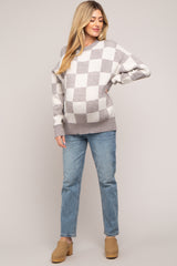 Heather Grey Checkered Print Maternity Sweater