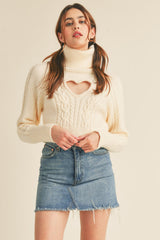 Ivory Reversible Heart Cut Out Sweater