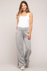 Heather Grey Soft Wide Leg Side Slit Maternity Sweatpants