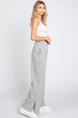 Heather Grey Soft Wide Leg Side Slit Sweatpants