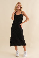 Black Fringe Mesh Maternity Midi Dress