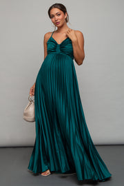 Forest Green Satin Pleated Cutout Maternity Gown