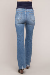 Blue Distressed Knee Maternity Flared Jeans