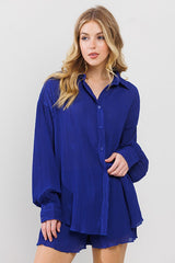 Royal Pleated Long Sleeve Maternity Short Set