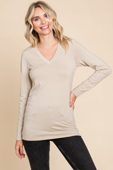 Beige Fitted Long Sleeve Maternity Top